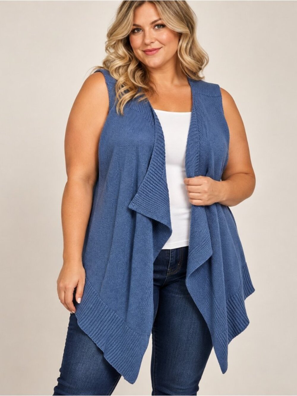 Avenue Design Flowy Vest Sleeveless Cardigan Sz 18 / 20 Blue Sweater Collection